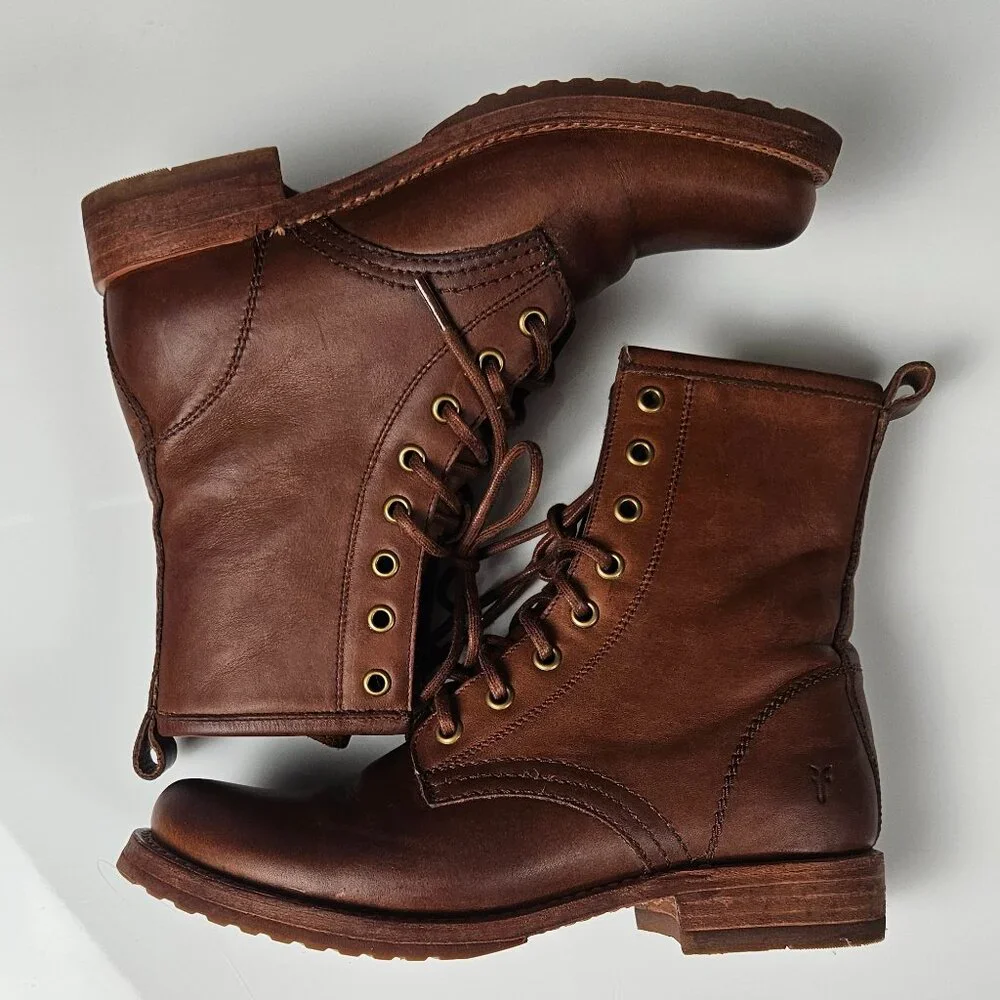 FRYE Veronica Combat Boot Cognac Brown Tan - Leather - Picture 6 of 16